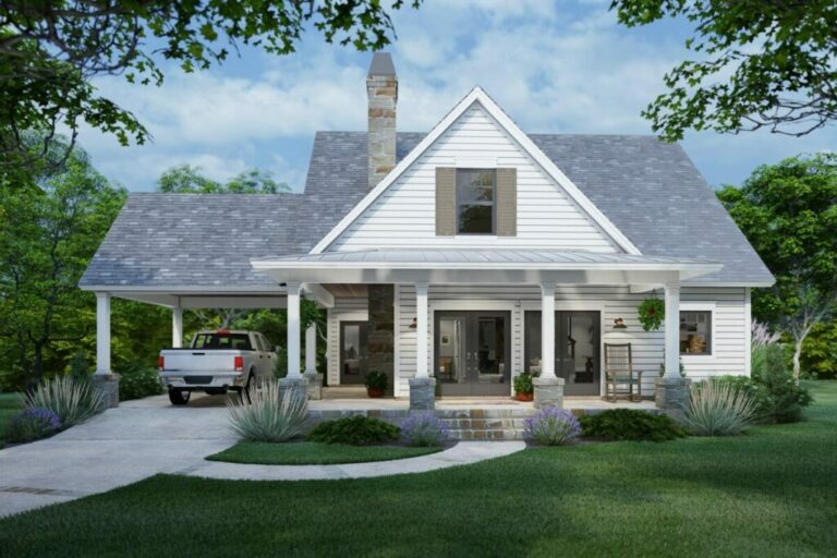New American Style 3-Bedroom 2-Story Cottage with Carport and Bonus Room (Floor Plan)