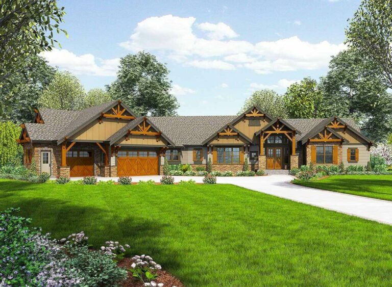 4-Bedroom 1-Story Mountain Ranch with Three-Car Garage (Floor Plan)