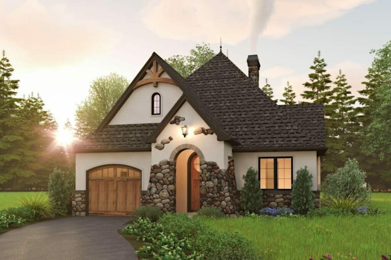 Charming 2-Bedroom Single-Story Storybook Cottage With Unique Alcove Office and 1-Car Garage (Floor Plan)