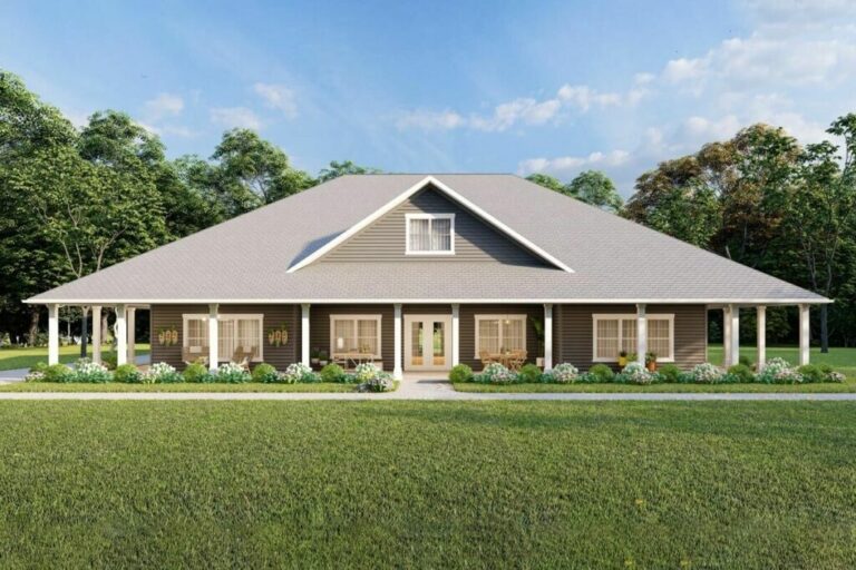 3-Bedroom 1-Story Southern Traditional House with Wrap-Around Porch (Floor Plan)