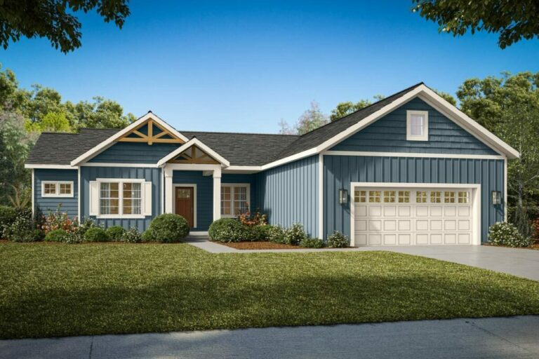 One-Story 2-Bedroom Craftsman Ranch Home with Optional Lower Level Addition (Floor Plan)
