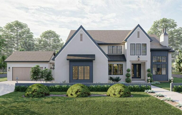 5-Bedroom Two-Story Modern Cottage-Style House with Two Lofts and a Bar Behind the Garage (Floor Plan)