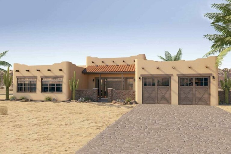 4-Bedroom Single-Story Adobe-Style Home with ICF Walls and Dual Courtyards (Floor Plan)