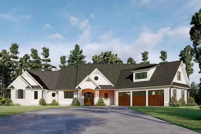 4-Bedroom 2-Story Country House with Home Office and Angled Garage (Floor Plan)