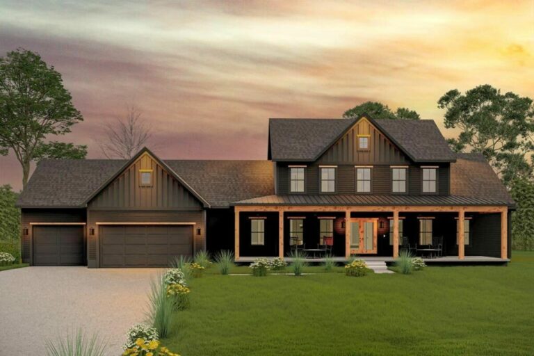 2-Story, 3-Bedroom Modern Farmhouse with Expansive Front Porch (Floor Plan)