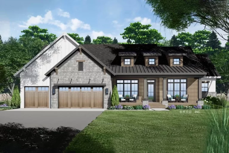 2-Bedroom One-Story Rustic Traditional House with 10-Foot-Deep Rear Porch (Floor Plan)