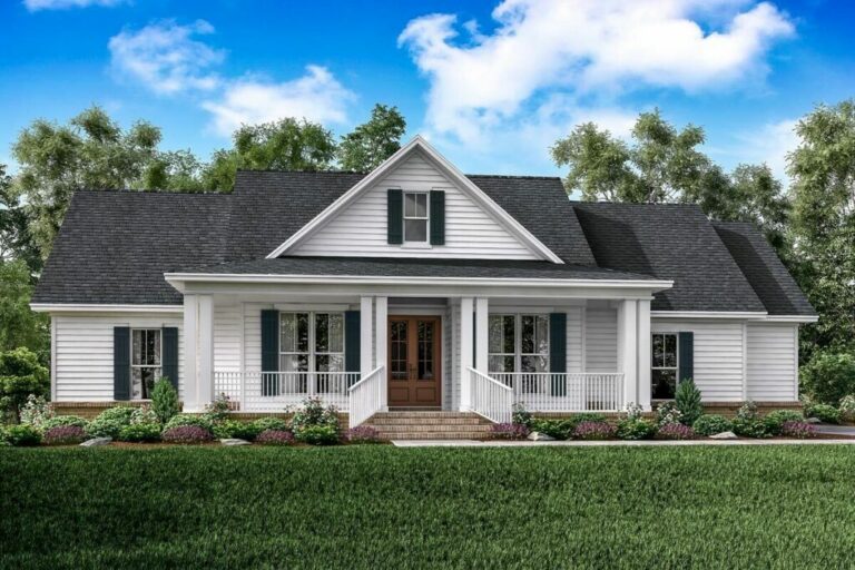 3-Bedroom Single-Story Country Farmhouse With Sprawling Porches (Floor Plan)