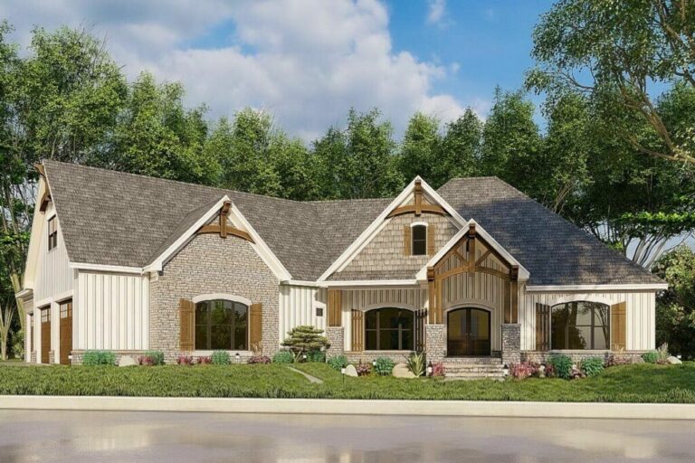 3-Bedroom 2-Story Mountain Craftsman House With Angled 3-Car Garage (Floor Plan)