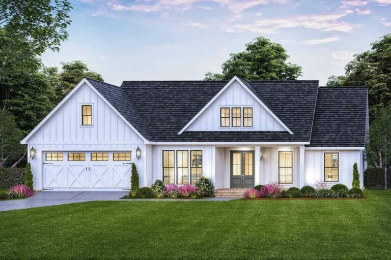 3-Bedroom 1-Story Modern Farmhouse with Spacious Living Space and Home Office (Floor Plan)