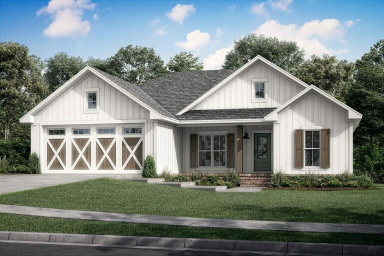 Country-Style 3-Bedroom 1-Story Craftsman Ranch Home With Front Porch (Floor Plan)