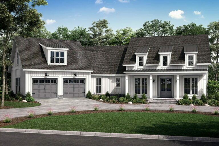 4-Bedroom 2-Story Modern Farmhouse with Angled Garage (Floor Plan)
