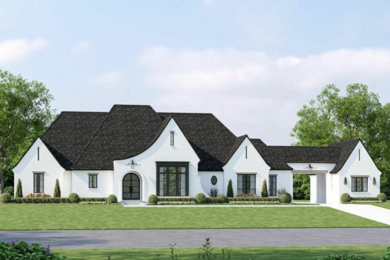 Single-Story 4-Bedroom Modern French Country Home with Porte Cochere (Floor Plan)