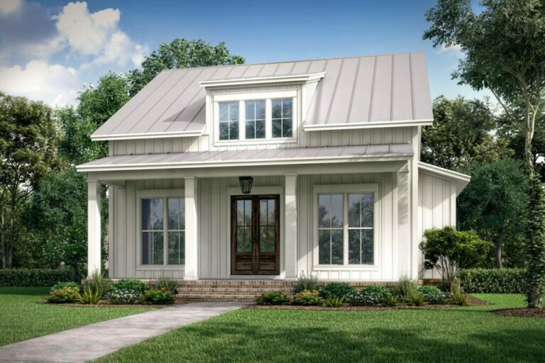 2-Bedroom 1-Story Cottage House With Double Porch (Floor Plan)