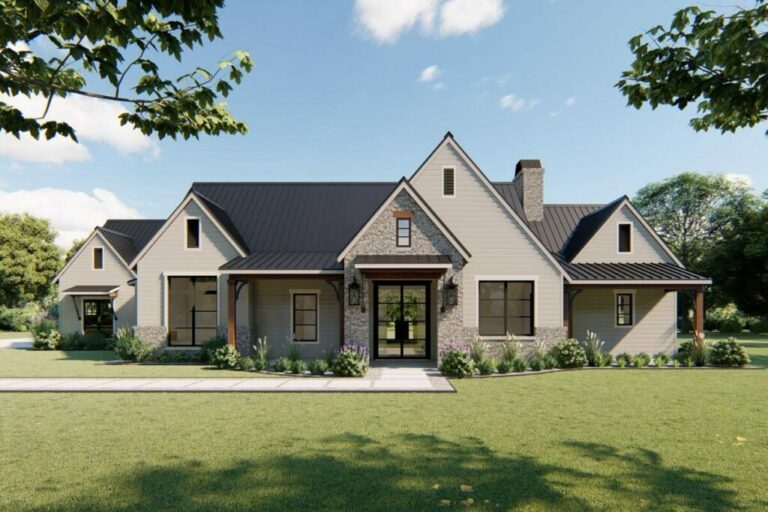 New American 3-Bedroom 2-Story House With Split Bedrooms (Floor Plan)